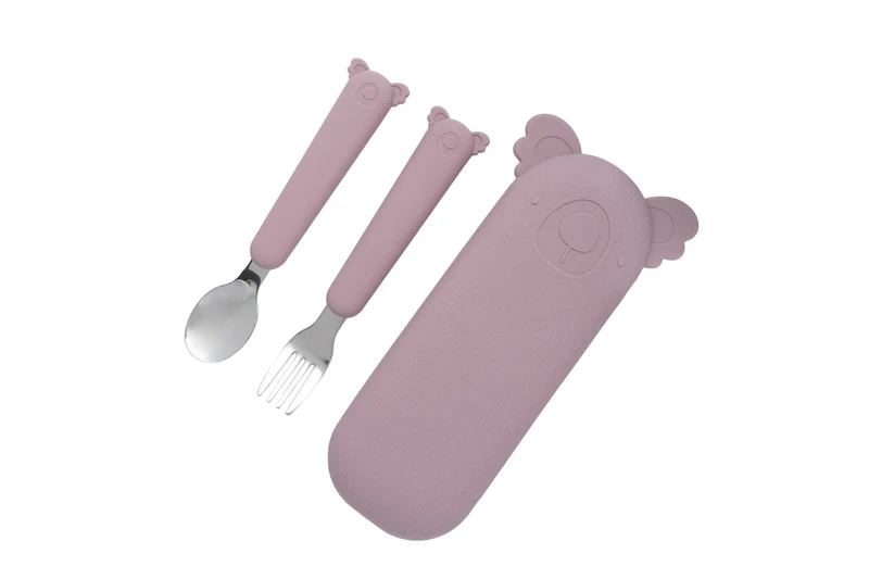 CONJUNTO DE TALHERES ZOE THE KOALA COM CAPA DE SILICONE PINK- THE COTTON CLOUD