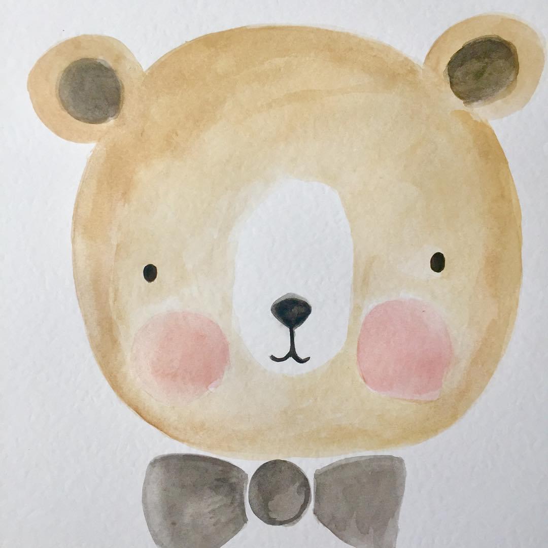 aguarela-a3-urso-laço-cinza-tutu-illustration