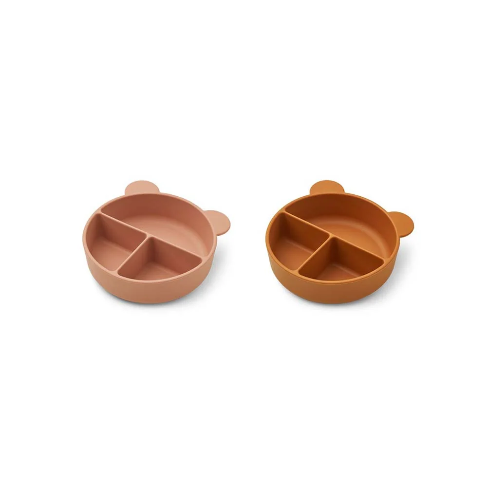 Conjunto de 2 Tigelas Silicone com Divisórias Dark Rose/ Mustar Mix- Liewood