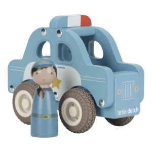 Carrinho de Madeira de Polícia, com boneca polícia, da Little Dutch